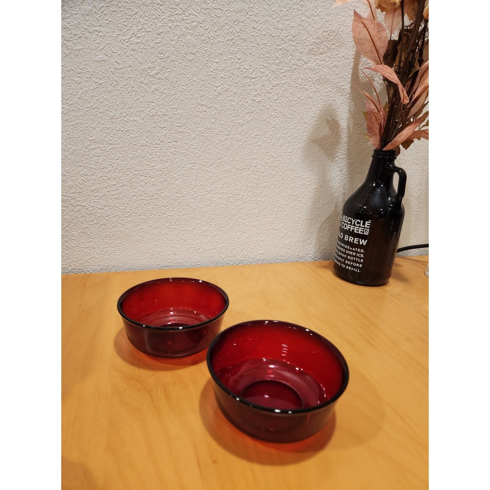 Ruby Red Glass Dessert Bowls Set of Two Small Serving‎ Dishes